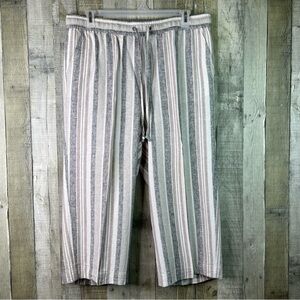 Jones New York Size 2X Striped Gray/Cream Capri Pants Drawstring Waistband